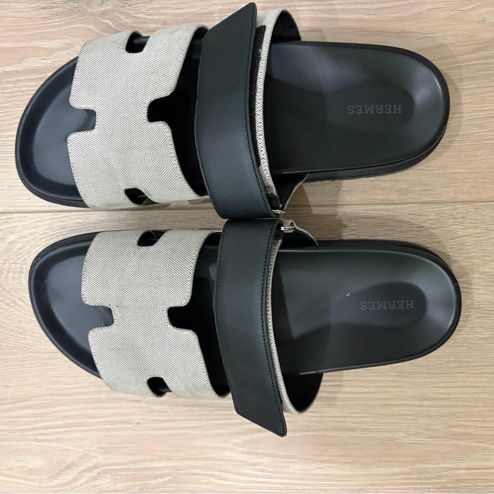 Hermes Black and Cream Loafers